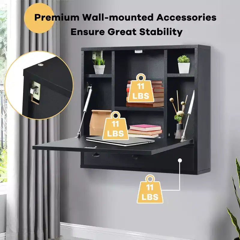Bureau flottant mural pliable Costway, gain de place, poste de travail pour ordinateur portable