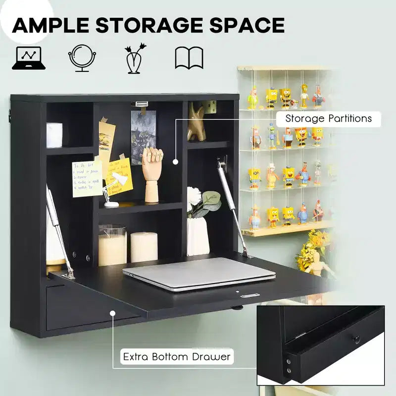 Bureau flottant mural pliable Costway, gain de place, poste de travail pour ordinateur portable