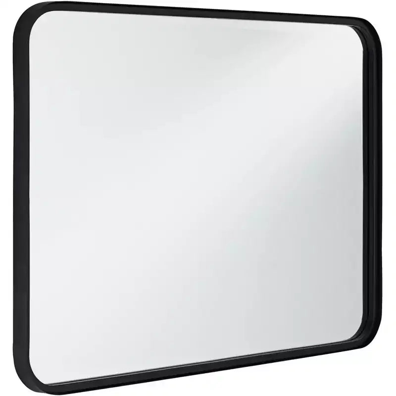 Miroir Mural Rectangulaire à Bord Arrondi Liguria Uttermost, Cadre en Fer Noir Biseauté Moderne 24 Pouces de Large pour Salle de Bain, Chambre, Salon, Entrée