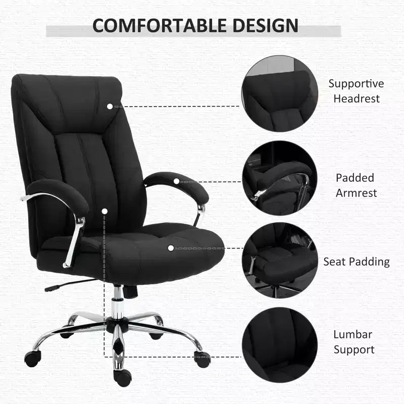 Chaise de bureau Vinsetto à dossier haut, Chaise de bureau d'ordinateur avec support lombaire et hauteur réglable