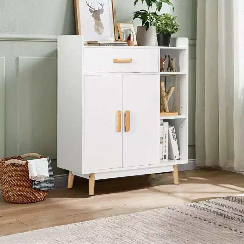 Meuble de Rangement au Sol Costway Commode Armoire Autonome avec 1 Tiroir 2 Portes 3 Étagères