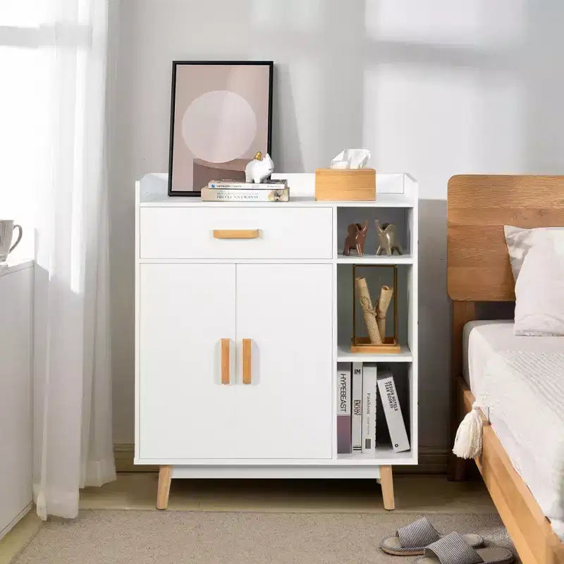 Meuble de Rangement au Sol Costway Commode Armoire Autonome avec 1 Tiroir 2 Portes 3 Étagères