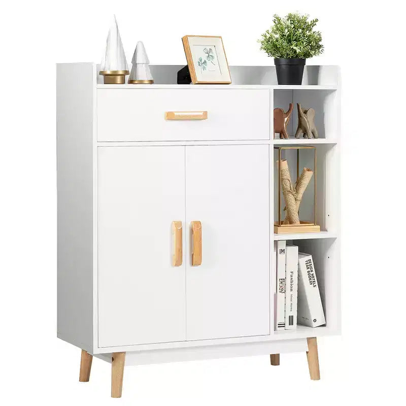 Meuble de Rangement au Sol Costway Commode Armoire Autonome avec 1 Tiroir 2 Portes 3 Étagères