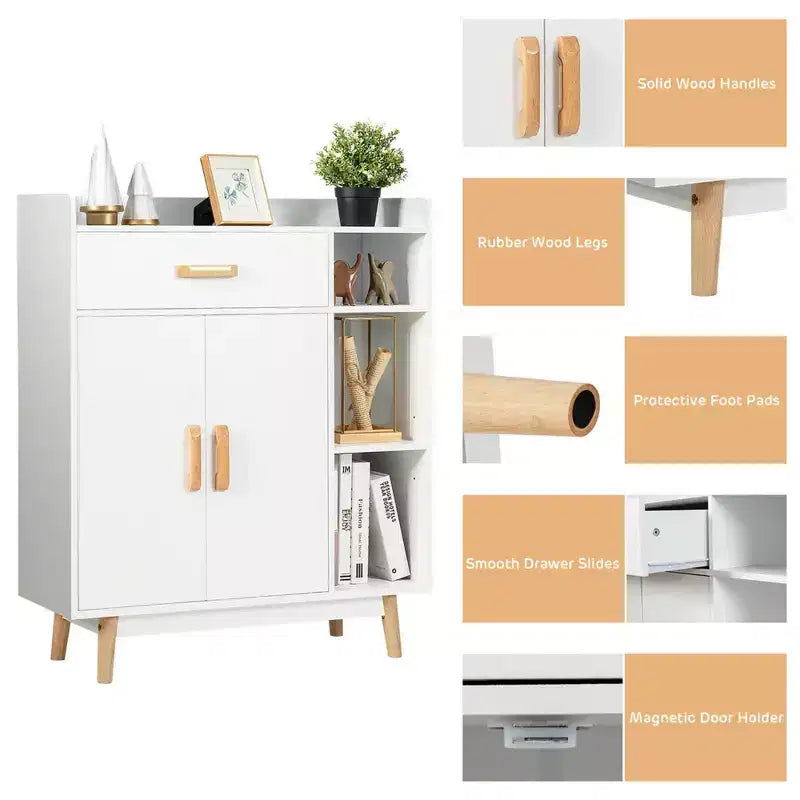 Meuble de Rangement au Sol Costway Commode Armoire Autonome avec 1 Tiroir 2 Portes 3 Étagères