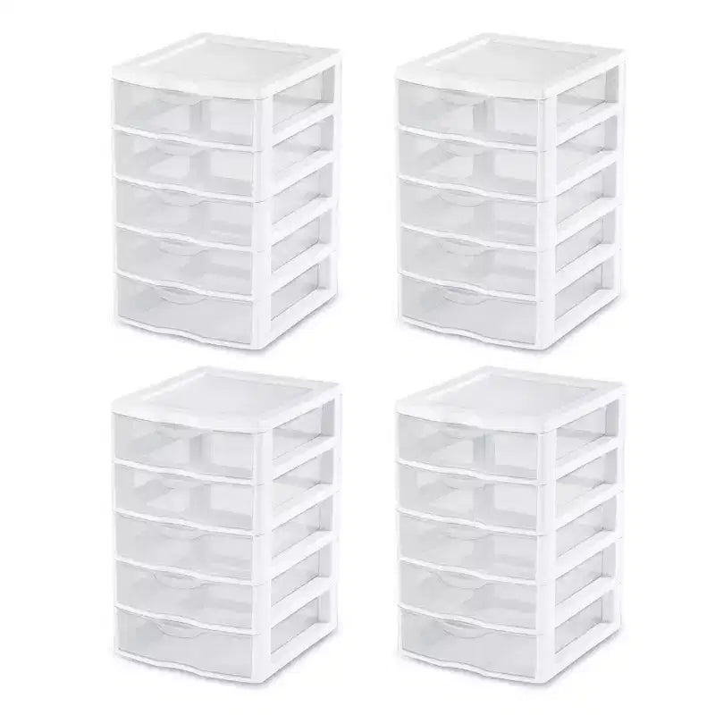 Unité de rangement modulaire de bureau en plastique Sterilite à 5 tiroirs, paquet de 4, et unité de rangement modulaire de bureau en plastique à 3 tiroirs, paquet de 4, pour l'organisation de la maison