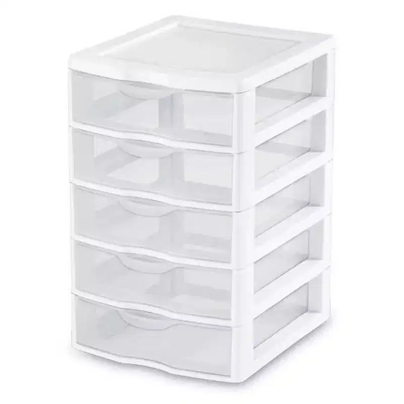 Unité de rangement modulaire de bureau en plastique Sterilite à 5 tiroirs, paquet de 4, et unité de rangement modulaire de bureau en plastique à 3 tiroirs, paquet de 4, pour l'organisation de la maison