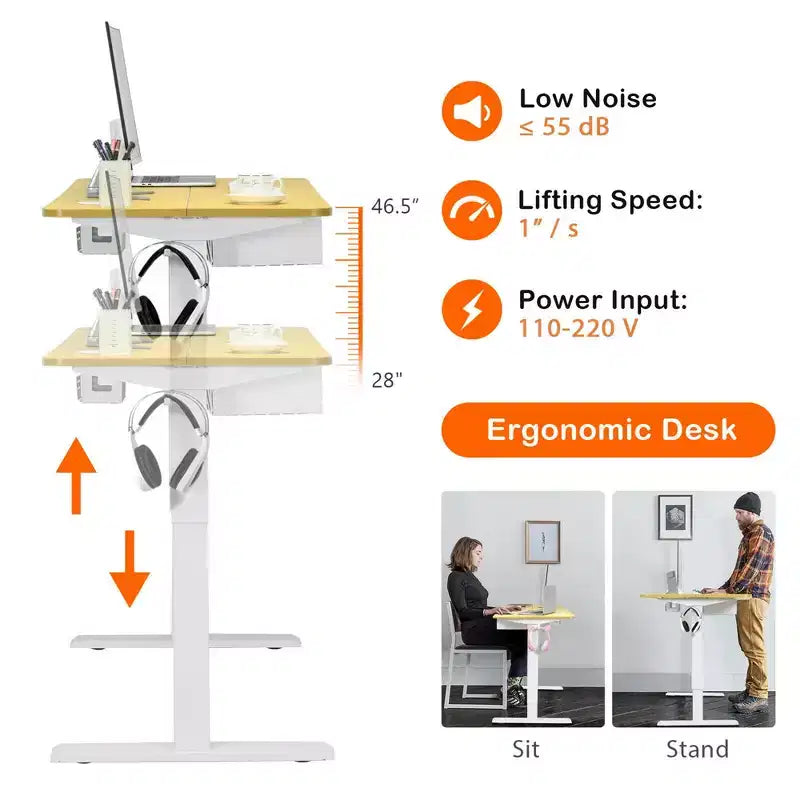 Bureau debout électrique Costway 48'' réglable en hauteur avec panneau de commande et port USB