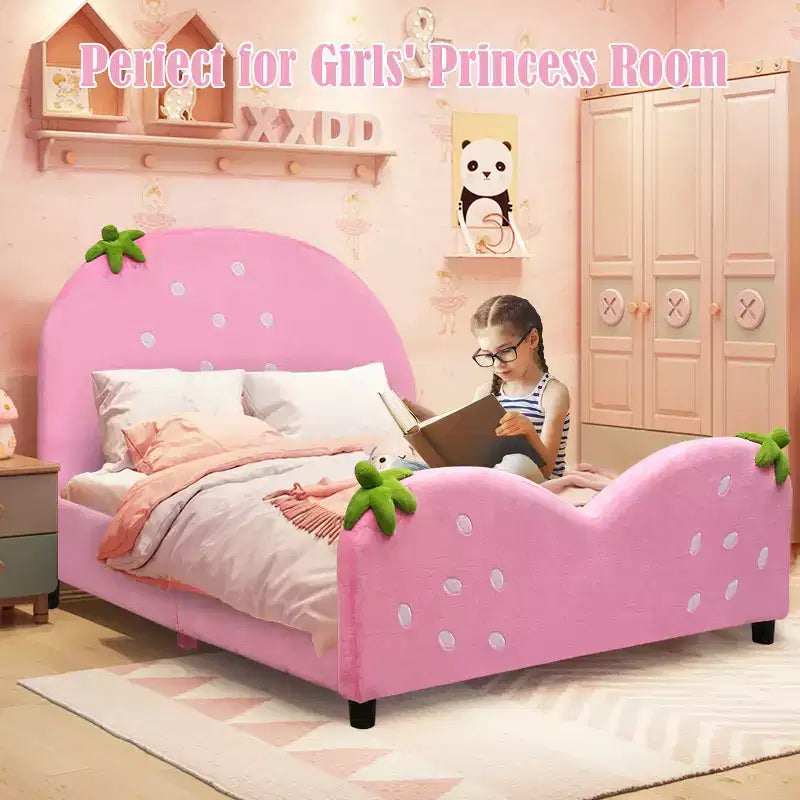Costway Lit de plateforme rembourré pour enfants, motif baies, mobilier de chambre d'enfant