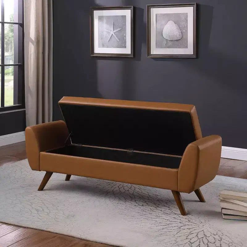 Banc de rangement moderne HomePop avec pieds en bois
