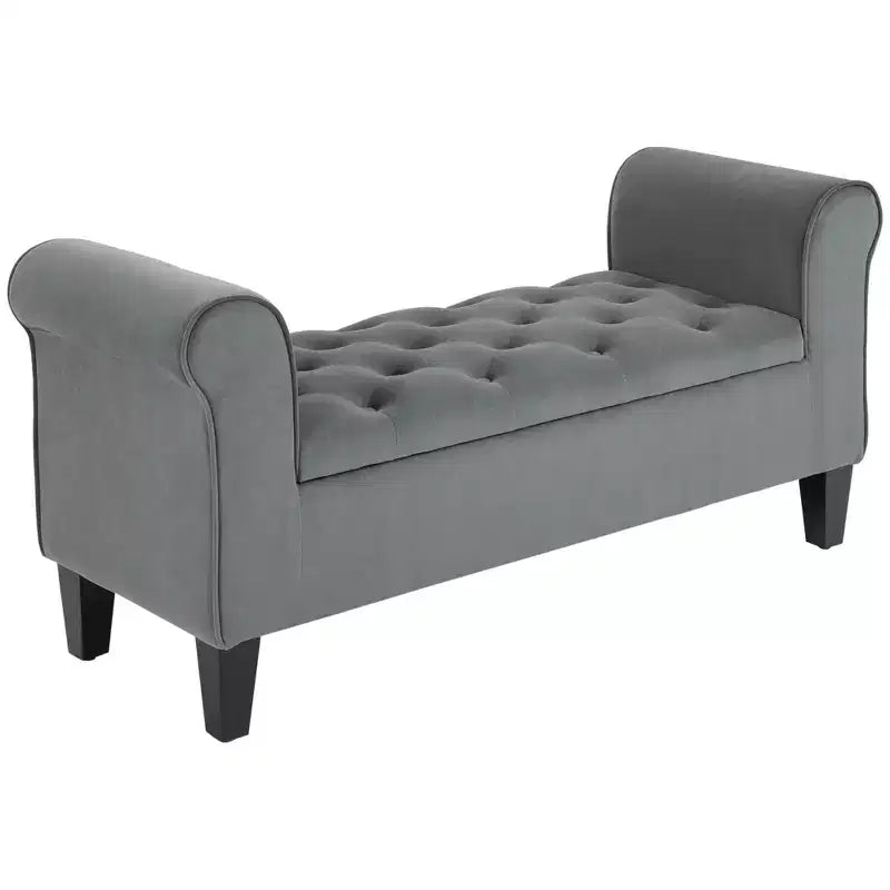 Banc de rangement ottoman capitonné HOMCOM, banc de lit rembourré avec accoudoirs roulés pour chambre à coucher, salon ou couloir