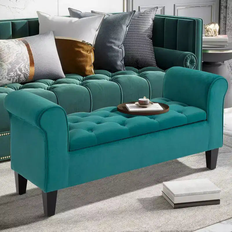 Banc de rangement ottoman capitonné HOMCOM, banc de lit rembourré avec accoudoirs roulés pour chambre à coucher, salon ou couloir