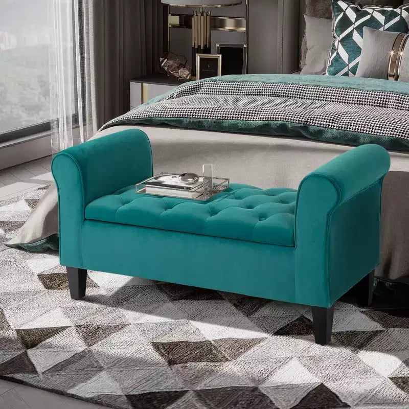 Banc de rangement ottoman capitonné HOMCOM, banc de lit rembourré avec accoudoirs roulés pour chambre à coucher, salon ou couloir