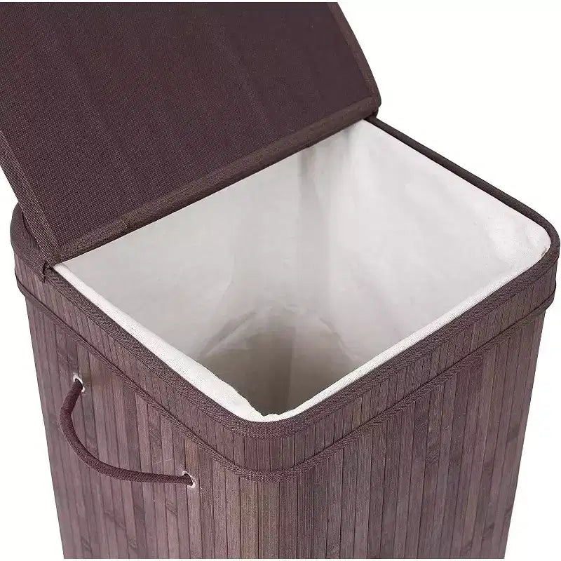 BirdRock Home Panier à linge carré en bambou avec couvercle et sac en tissu - Espresso