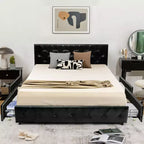 Costway Upholstered Platform Bed w/ 4 Drawers PU Leather Button Tufted Headboard