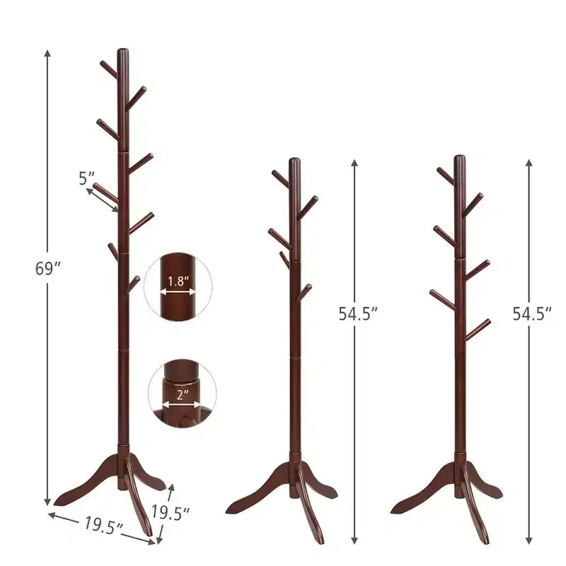 Porte-manteau en bois Costway, arbre d'entrée avec 8 crochets et 2 hauteurs réglables, gris/marron