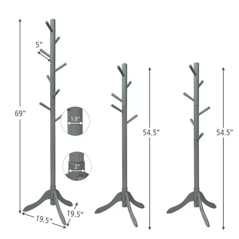 Porte-manteau en bois Costway, arbre d'entrée avec 8 crochets et 2 hauteurs réglables, gris/marron