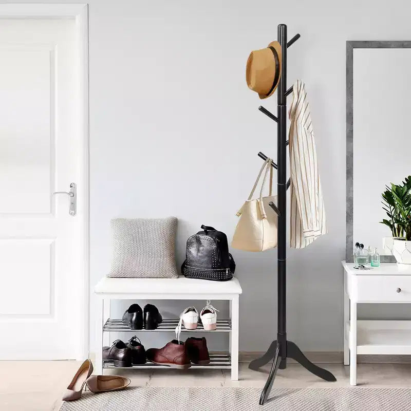 Porte-manteau en bois Costway, arbre d'entrée avec 8 crochets et 2 hauteurs réglables, gris/marron