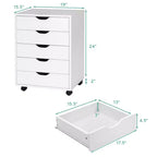 Commode de rangement à 5 tiroirs Costway avec roulettes, meuble d'appoint blanc
