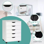 Commode de rangement à 5 tiroirs Costway avec roulettes, meuble d'appoint blanc