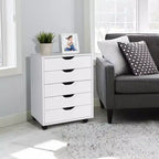 Commode de rangement à 5 tiroirs Costway avec roulettes, meuble d'appoint blanc