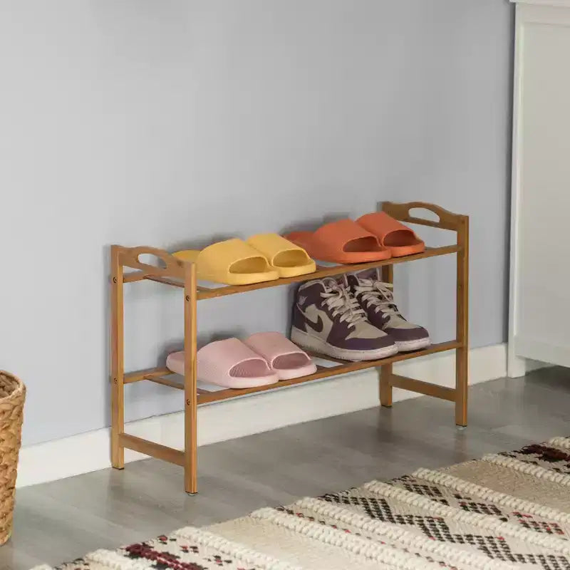 Range-chaussures de rangement en bambou Basicwise, étagère de rangement pour chaussures autoportante