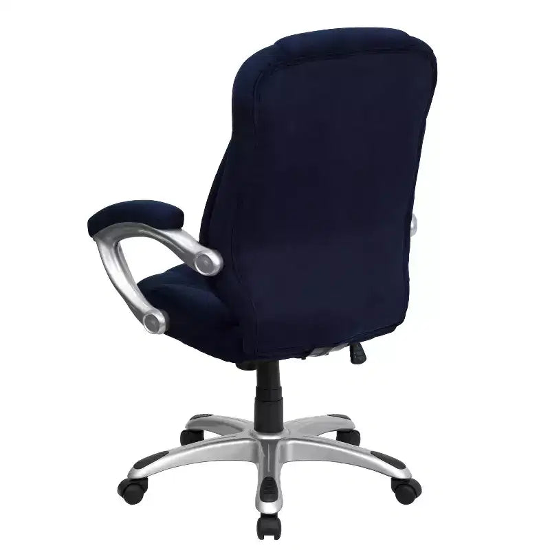 Chaise de bureau ergonomique exécutive Emma et Oliver à dossier haut avec base et accoudoirs en nylon argenté