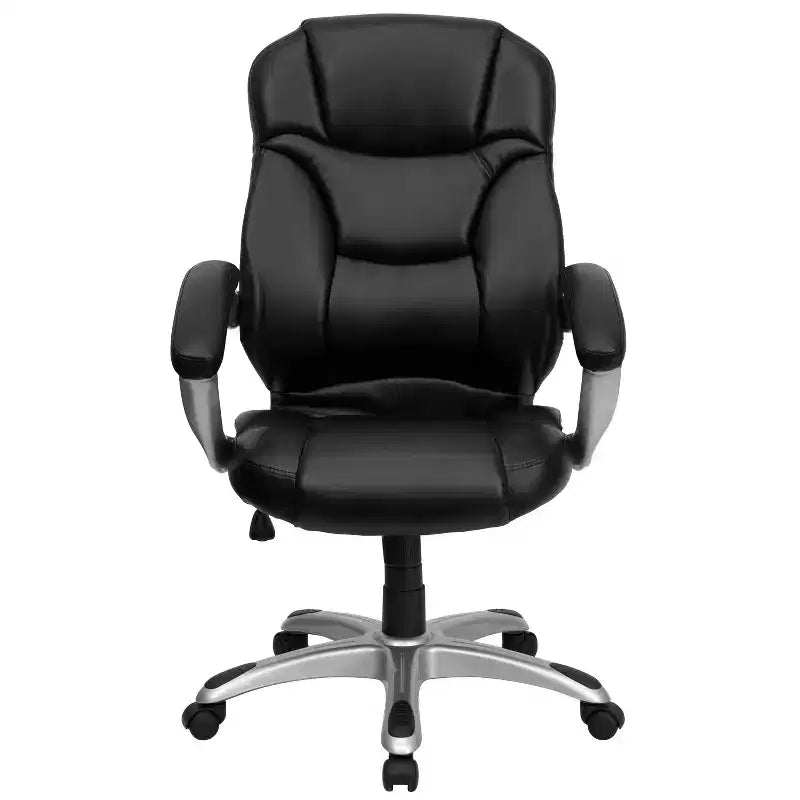 Chaise de bureau ergonomique exécutive Emma et Oliver à dossier haut avec base et accoudoirs en nylon argenté
