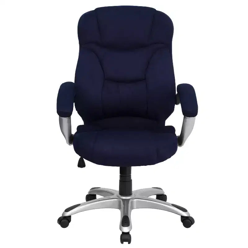 Chaise de bureau ergonomique exécutive Emma et Oliver à dossier haut avec base et accoudoirs en nylon argenté
