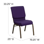 Chaise d'auditorium empilable Emma et Oliver avec 19 sièges – Tissu violet royal/cadre à nervures dorées