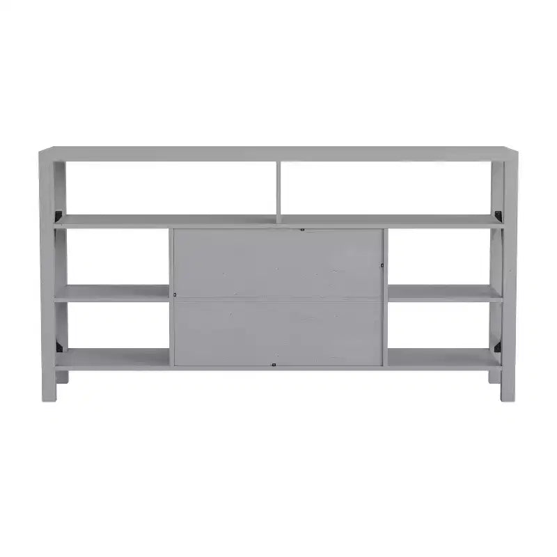 Meuble console média Emma et Oliver de style rustique moderne avec un grand espace de rangement ouvert et fermé