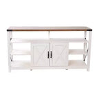 Meuble console média Emma et Oliver de style rustique moderne avec un grand espace de rangement ouvert et fermé