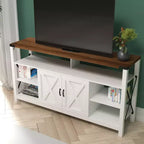 Meuble console média Emma et Oliver de style rustique moderne avec un grand espace de rangement ouvert et fermé