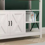 Meuble console média Emma et Oliver de style rustique moderne avec un grand espace de rangement ouvert et fermé