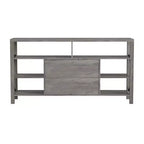 Meuble console média Emma et Oliver de style rustique moderne avec un grand espace de rangement ouvert et fermé