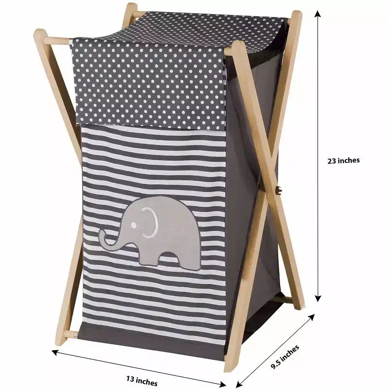 Bacati - Panier à Linge Éléphants Blanc/Gris avec Cadre en Bois