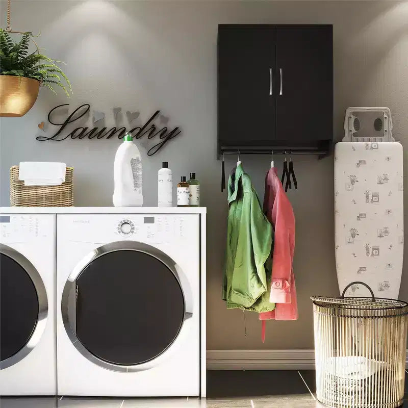 Meuble haut de rangement mural RealRooms Basin à 2 portes avec tringle