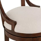 Tabouret de bar 55 Downing Street en noyer, brun, 61 cm de haut, style ferme rustique, coussin en lin beige avec dossier et repose-pieds pour comptoir de cuisine, îlot de cuisine, maison.