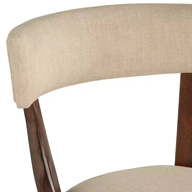 Tabouret de bar 55 Downing Street en noyer, brun, 61 cm de haut, style ferme rustique, coussin en lin beige avec dossier et repose-pieds pour comptoir de cuisine, îlot de cuisine, maison.