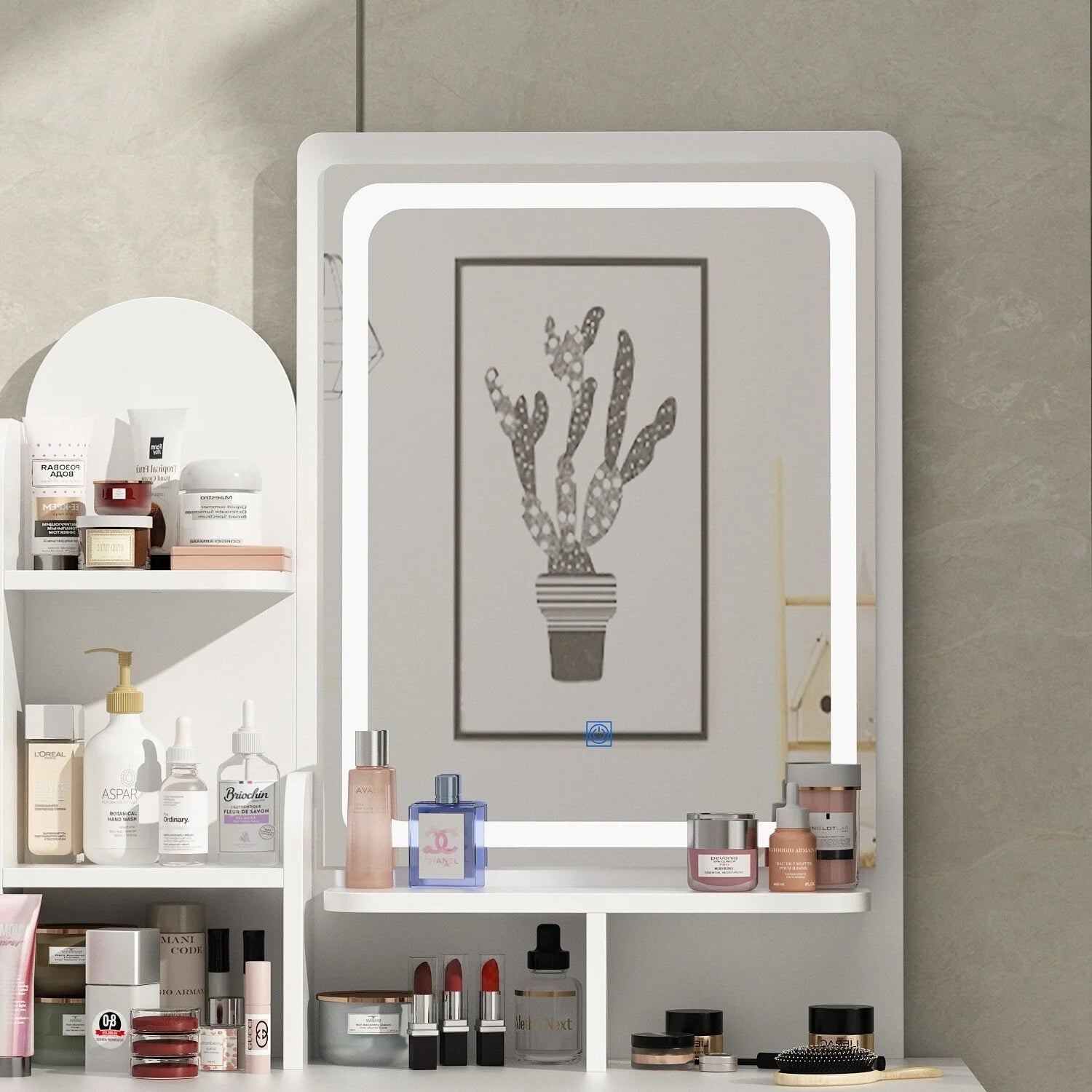 Table de Coiffeuse avec Miroir et Tabouret avec Lumières LED