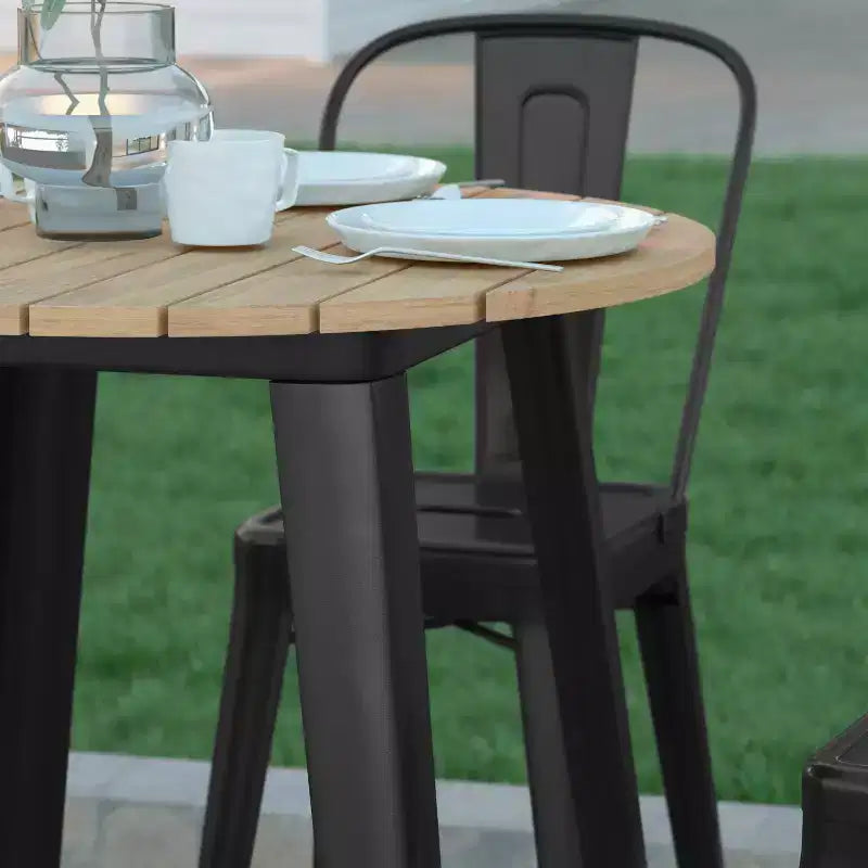Table de bar Emma et Oliver, 30" ronde, plateau en polyrésine tout temps avec base en acier, utilisation intérieure/extérieure