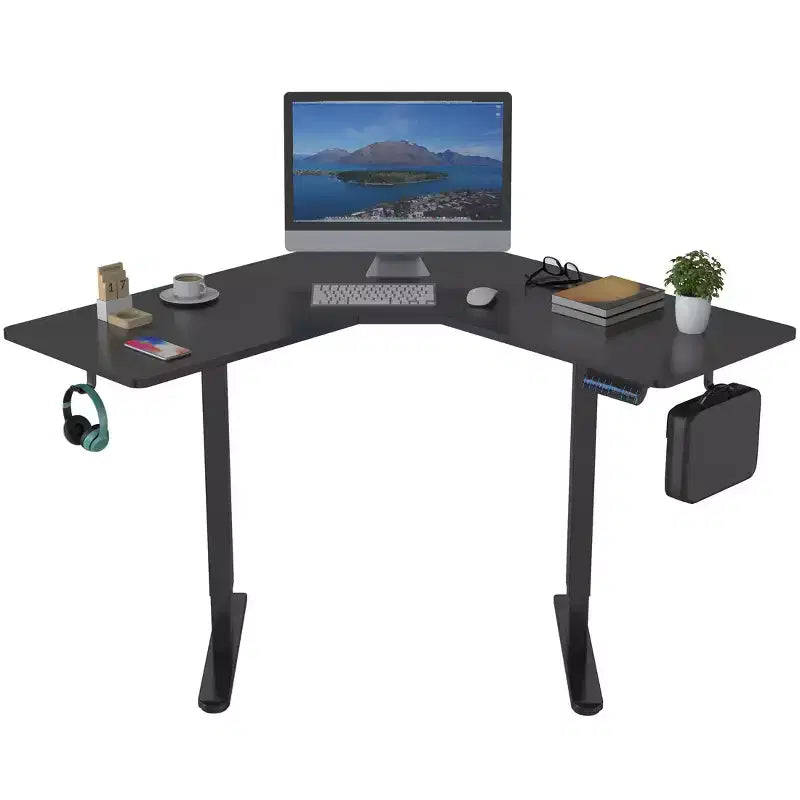 Mount-It! Bureau électrique réglable en hauteur pour les coins, bureau assis-debout automatique avec réglage ergonomique en douceur de la hauteur de 72 à 120 cm
