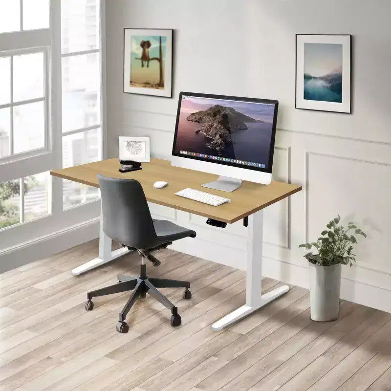 Mount-It! Bureau électrique assis-debout avec plateau - Blanc / Érable