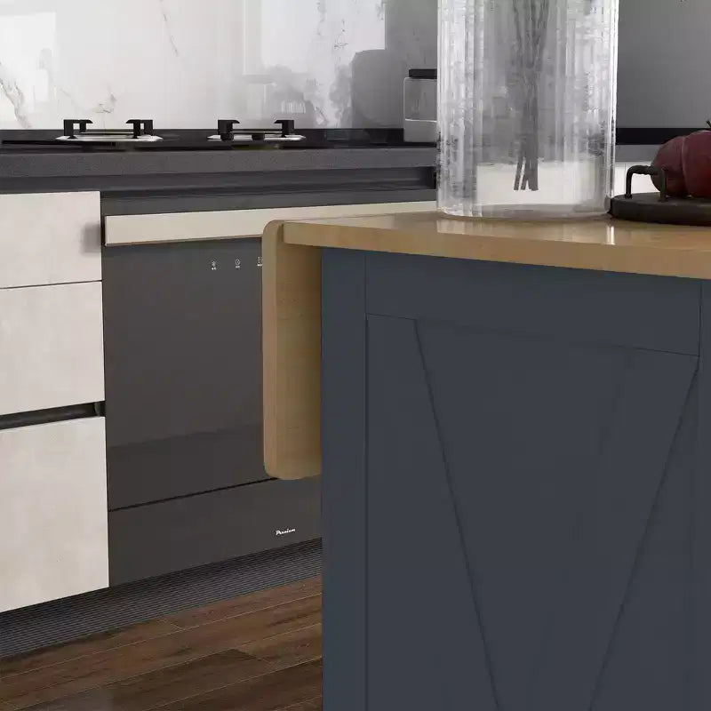HOMCOM Îlot de cuisine roulant avec bar à déjeuner en bois à abattant, chariot de cuisine de style ferme avec 2 tiroirs, étagères réglables pour salle à manger