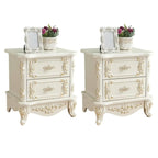 Table de chevet traditionnelle en bois blanc sculpté à 3 tiroirs