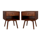 Lot de 2 tables de chevet en bois massif de style Mid-Century avec 1 tiroir
