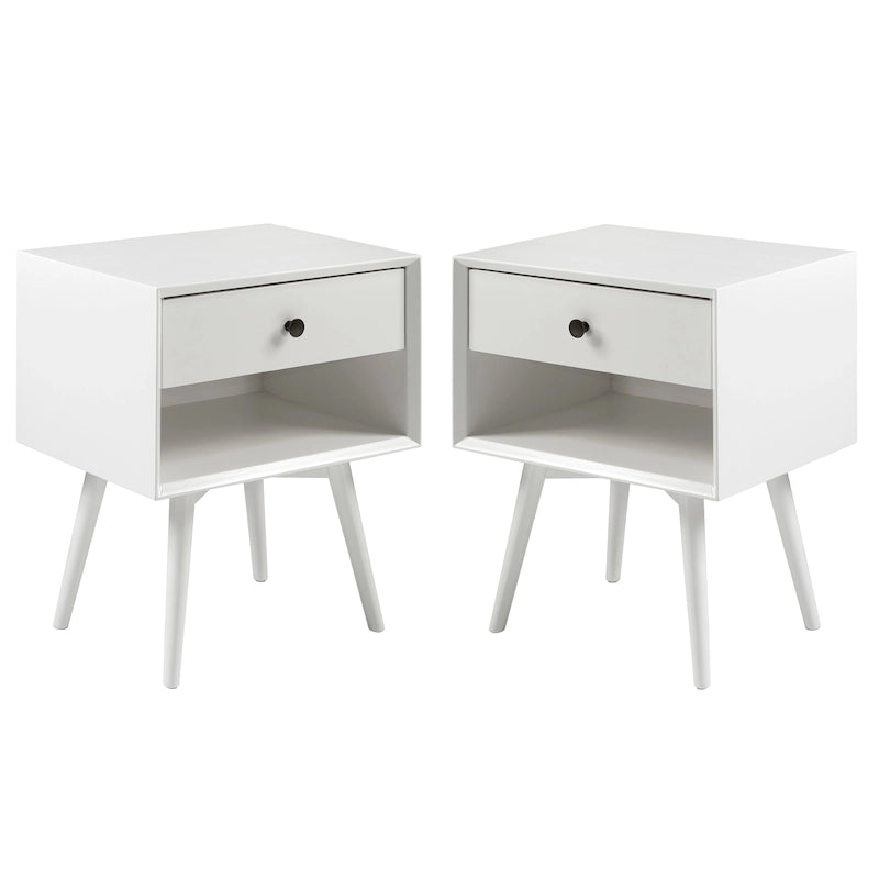 Lot de 2 tables de chevet en bois massif de style Mid-Century avec 1 tiroir