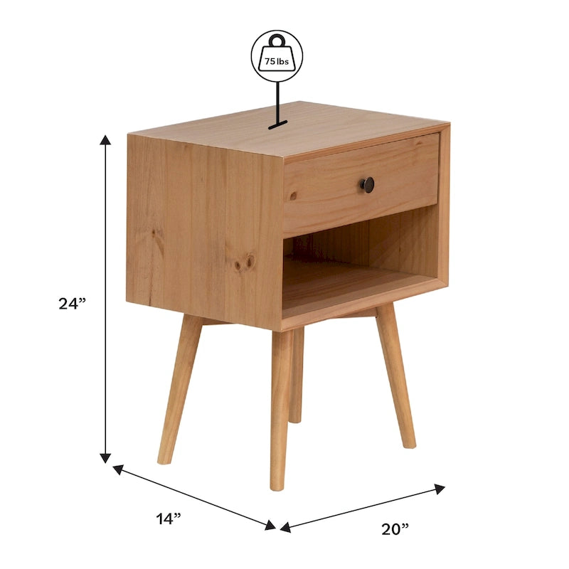 Lot de 2 tables de chevet en bois massif de style Mid-Century avec 1 tiroir