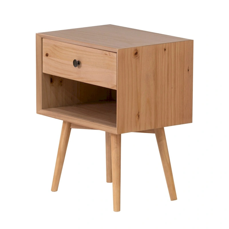 Lot de 2 tables de chevet en bois massif de style Mid-Century avec 1 tiroir