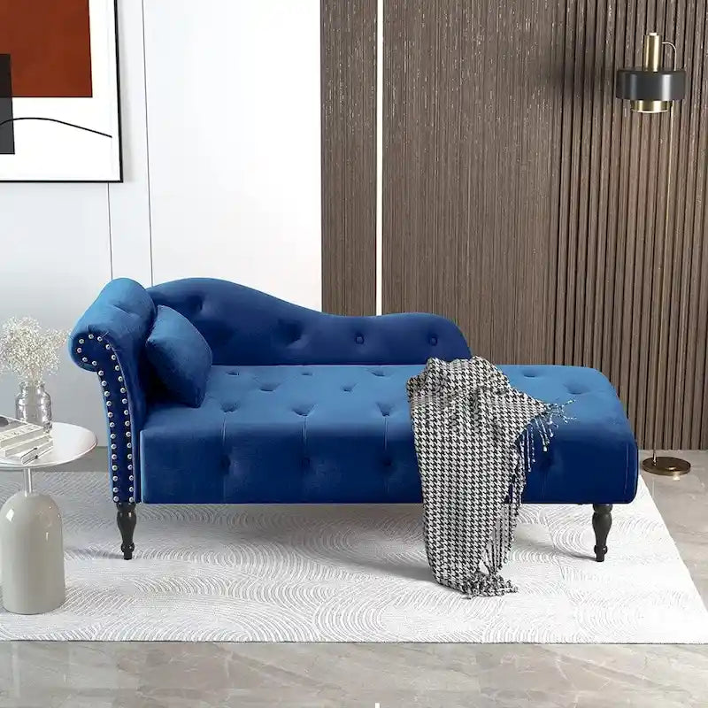 Chaise longue en velours 61 po avec 1 oreiller et garniture cloutée