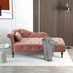 Chaise longue en velours 61 po avec 1 oreiller et garniture cloutée